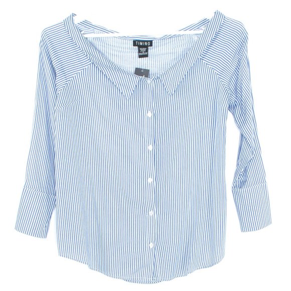Timing Tops - NWT Timing Womens Top Button Collar Stripe Career Office Size Small